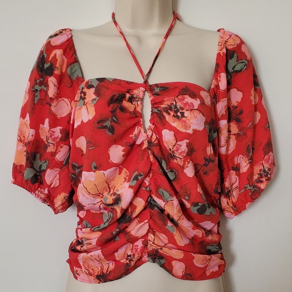 H&M Floral Flirty Cropped Top Size Small